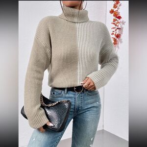 SOLD Two tone beige and cream turtle neck sweater